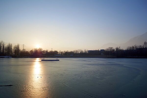 Innsbruck Rossau Swimming Lake in Winter