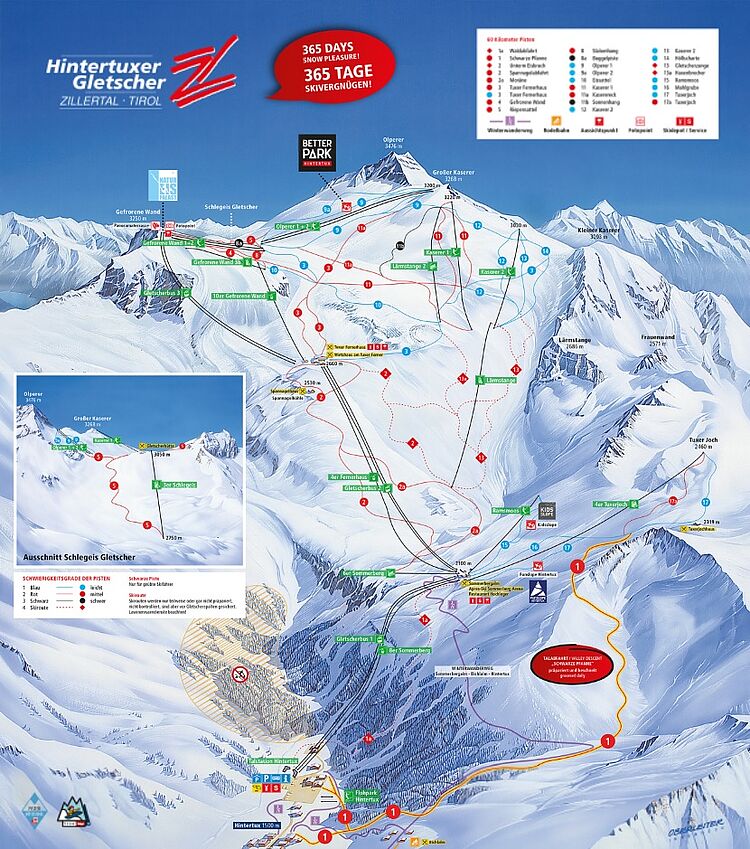 Current trail map Hintertux Glacier