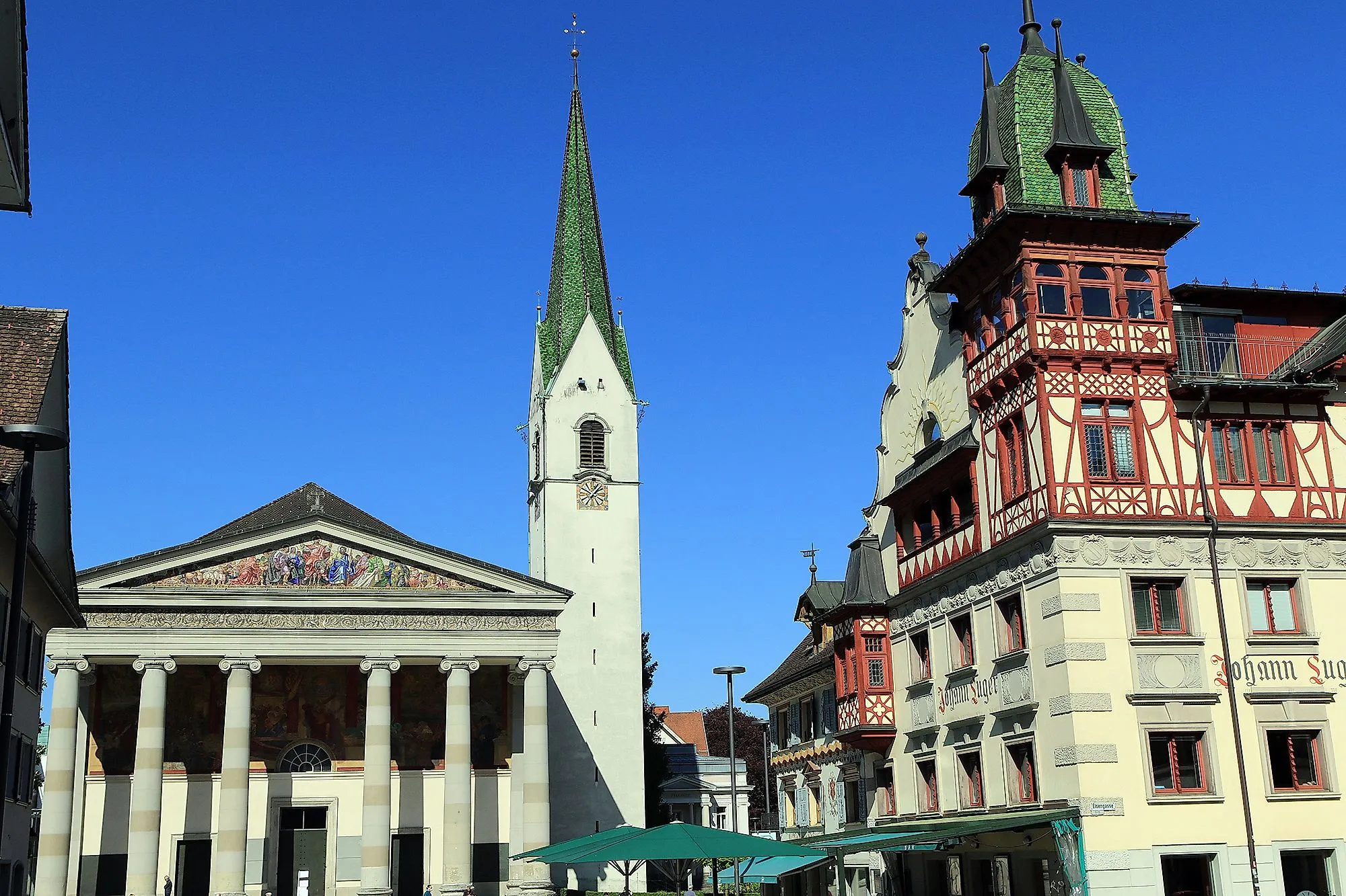 Innenstadt von Dornbirn mit Kirche und historischen Gebäuden