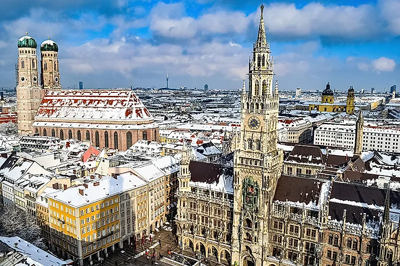 View of the New City Hall and Marienplatz in winter