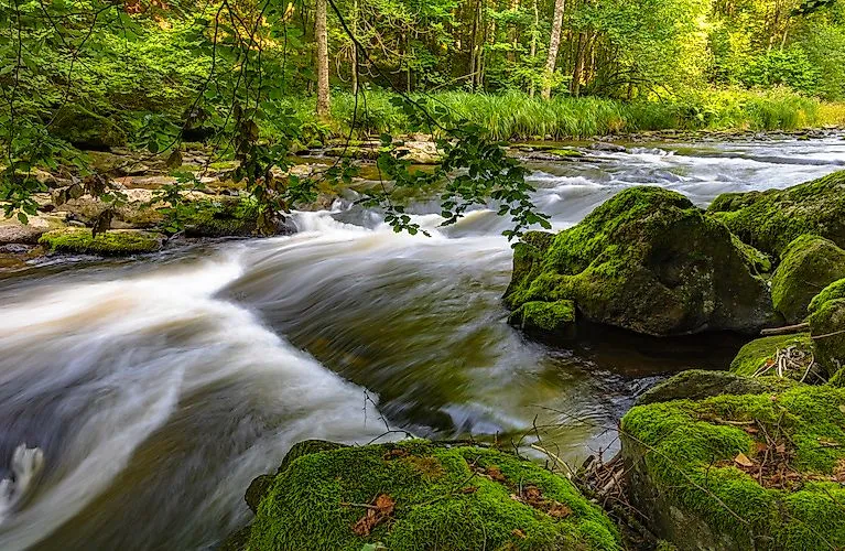 River course with moss rocks in the forest of the Ilz valley in Dreiburgenland
