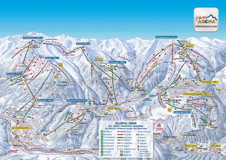 Pistenplan Gerlos Zillertal Arena aktuell