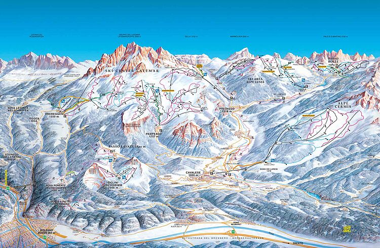 Mappa aggiornata delle piste di Ski Center Latemar - Obereggen