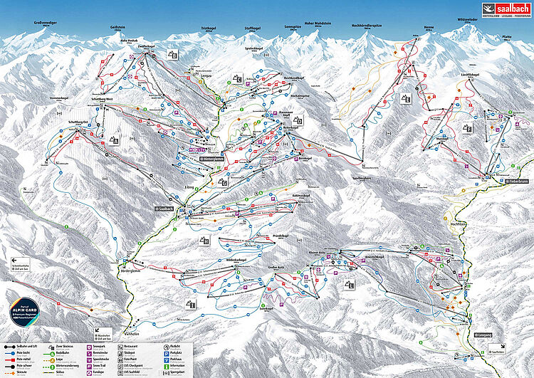 Current trail map Pistenplan Saalfelden - Saalbach - Fieberbrunn - Leogang