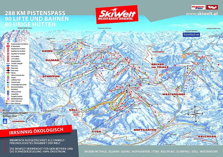 Pistenplan SkiWelt Wilder Kaiser Brixental aktuell