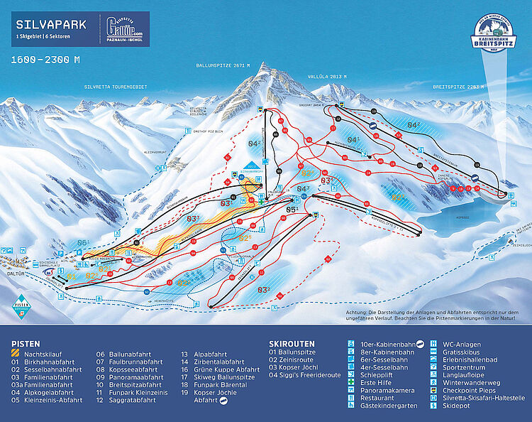 Pistenplan Galtür - Silvapark aktuell