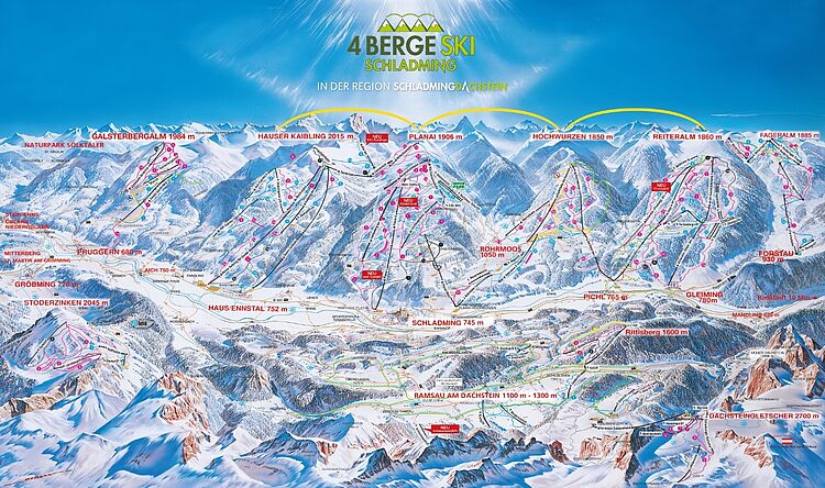 Pistenplan Schladming - Pichl 4-Berge-Skischaukel aktuell