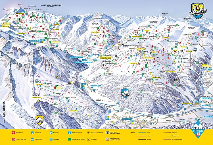 Pistenplan Finkenberg - Tux - Mayrhofen aktuell