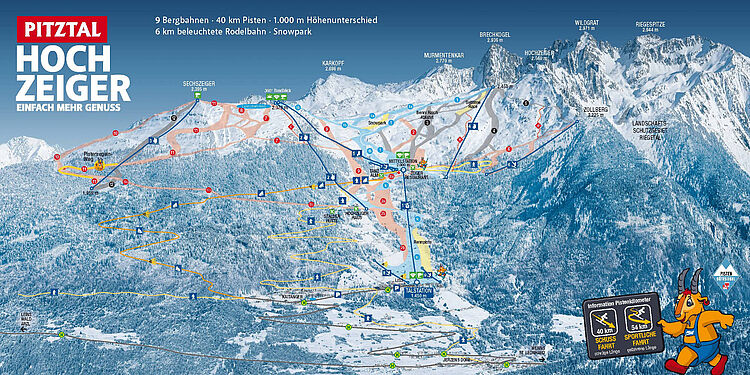 Pistenplan Hochzeiger - Jerzens - Pitztal aktuell