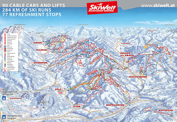 Current trail map Pistenplan Scheffau - SkiWelt Wilder Kaiser
