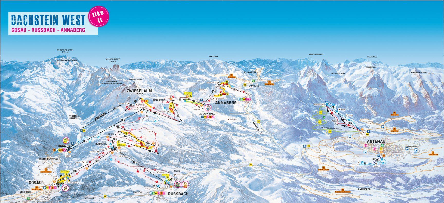 Pistenplan Dachstein West - Annaberg aktuell