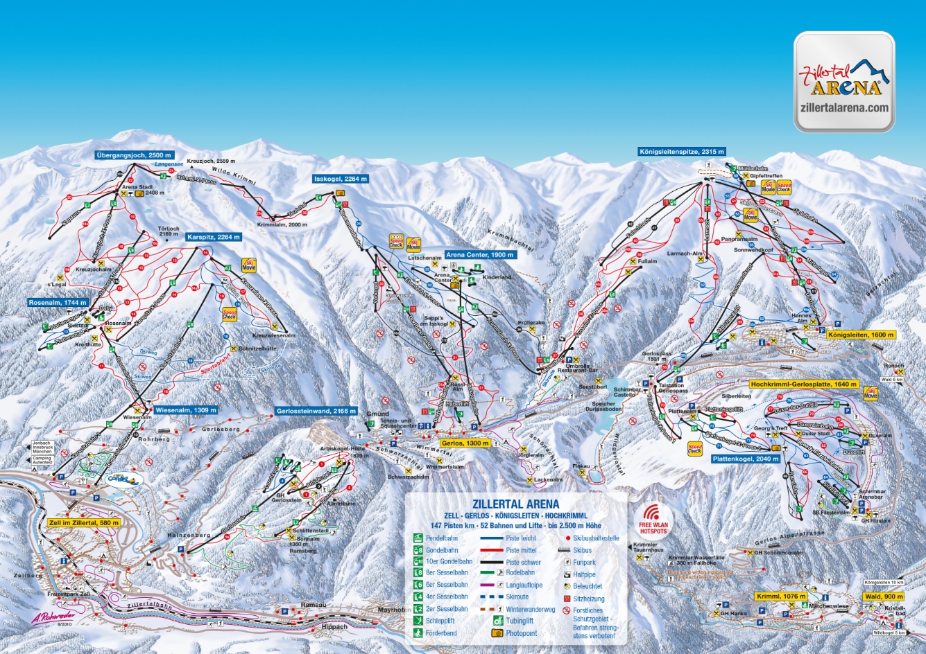 Pistenplan Zell am Ziller - Zillertal Arena aktuell